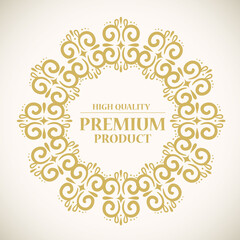 high quality, premium product label in gold round frame vector illustration design