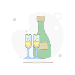 champagne vector flat illustration on white