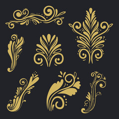 set of gold decorative elements vector illustration design