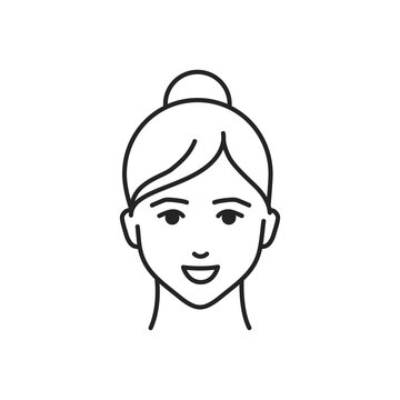 Human feeling loyalty line black icon. Face of a young girl depicting emotion sketch element. Cute character on white background