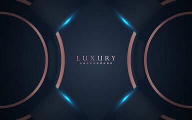 Luxury background design with dark navy blue and rose golden element decoration. Elegant shape vector layout template illustration for use cover magazine, poster, flyer, invitation, product packaging