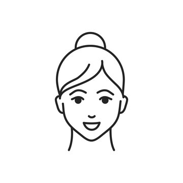 Human feeling sympathy line black icon. Face of a young girl depicting emotion sketch element. Cute character on white background.