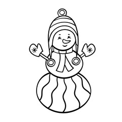 Funny Christmas snowman with abstract patterns, coloring page
