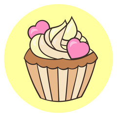 Sweet cake, cupcake with cream and hearts