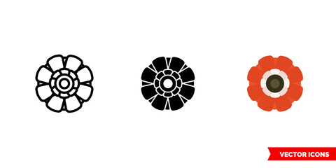 Anemone icon of 3 types color, black and white, outline. Isolated vector sign symbol.