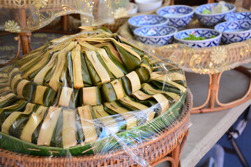 food to a Buddhist monk in traditional thai funeral