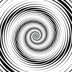 Black abstract curved stripes in spiral form. Geometric art. Trendy design element for frame, logo, tattoo, sign, symbol, web, prints, posters, template, pattern and abstract background