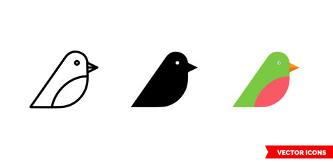 Bird icon of 3 types color, black and white, outline. Isolated vector sign symbol.
