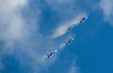 Moscow Russia Kubinka airfield August 30, 2020: Russian Knights aerobatics flight at the international forum Army