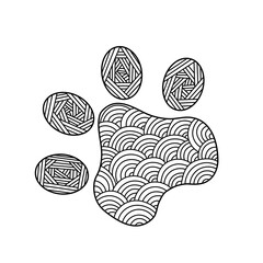 zenart cat footprint, black and white drawing, zentangle