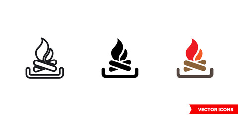 Campfire icon of 3 types color, black and white, outline. Isolated vector sign symbol.