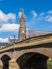 Morpeth Telford Bridge and spire of St Georges United Reformed Church