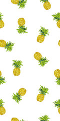 Vector pattern with pineapples on white background.