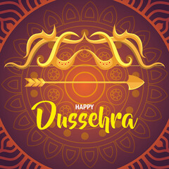 happy dussehra festival, with golden arrow decoration vector illustration design