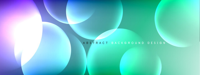 Vector abstract background liquid bubble circles on fluid gradient with shadows and light effects. Shiny design templates for text