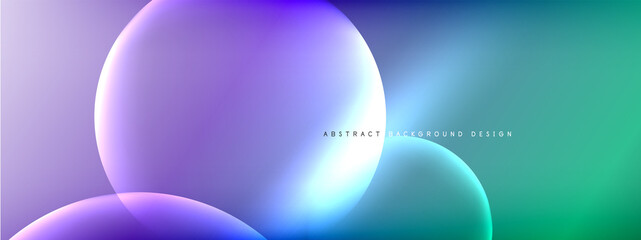 Vector abstract background liquid bubble circles on fluid gradient with shadows and light effects. Shiny design templates for text