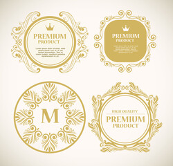 set of luxury gold decoration labels vector illustration design
