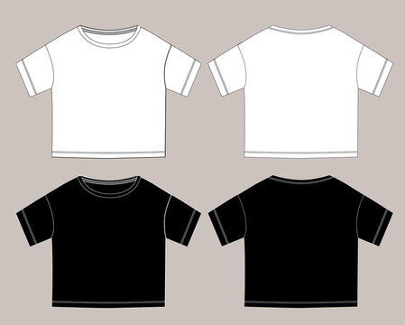 Vector technical sketch of crop top t shirt with short sleeves