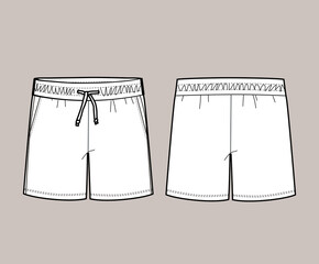 technical vector sketch of sport shorts.Apparel design technical drawing. front and back.  