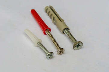 Screws And Rawlplugs On White Background
