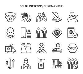 Corona virus, bold line icons.
