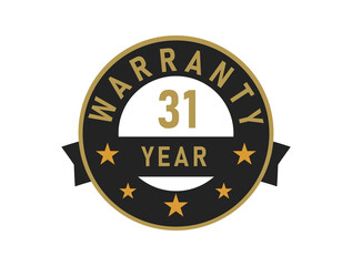 31 year warranty gold text with Black badge vector image