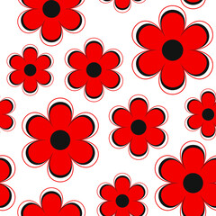 Pattern with red-black flowers on a white background
