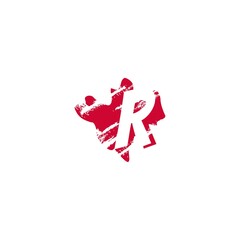 R Letter Splatter Negative Space logo Icon. Hidden space letter on splash shape design.