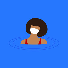 
Female character in a swimsuit and a medical mask in the water