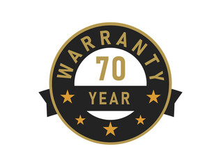 70 year warranty gold text with Black badge vector image
