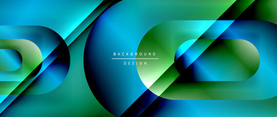Vector geometric abstract background with lines and modern forms. Fluid gradient with abstract round shapes and shadow and light effects