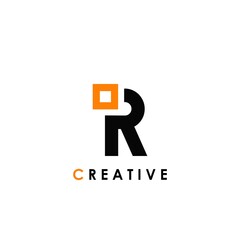 R letter initial with square shape logo template design for brand identity
