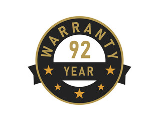 92 year warranty gold text with Black badge vector image