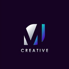 Negative Space M letter initial logo template design for brand identity