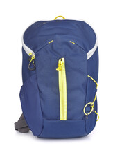 Front view of small blue backpack