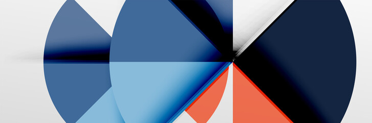 Fototapeta premium Bright color circles, abstract round shapes and triangles composition with shadow effects. Vector modern geometric design template