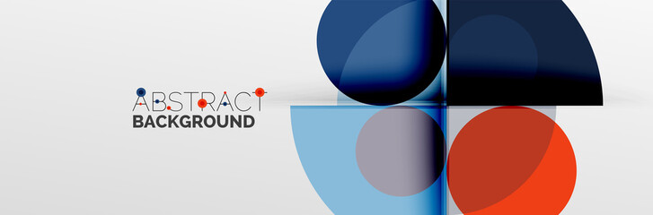 Bright color circles, abstract round shapes and triangles composition with shadow effects. Vector modern geometric design template