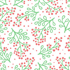 Vector seamless pattern with hand drawn branches with berries. Beautiful design for wallpaper, fabric, textile, wrapping paper