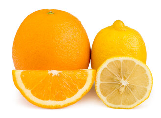 Orange and lemon isolated on white