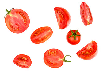 Tomato sliced isolated on white, top view