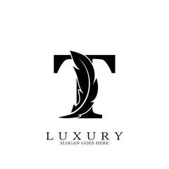 Monogram Initial Letter T Logo Luxury feather design for law business.