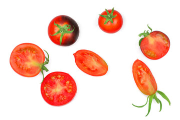 Fototapeta premium Tomato and slices isolated on white background, top view