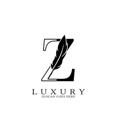 Monogram Luxury feather Initial Letter Z Logo icon, vector design concept feather with alphabet letter for business corporate, lawyer, notary, firm