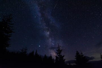 Perseid meteor shower and the Milky Way in the Carpathian mountains