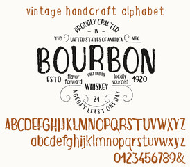 Vintage decorative font. Lettering design in retro style with label.