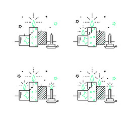 Icons Advent set. Burning advent candles vector. Fourth sunday in advent. . 2. Advent.Flat Holiday design with candles on white background. For greeting Holiday card, poster, Christmas.