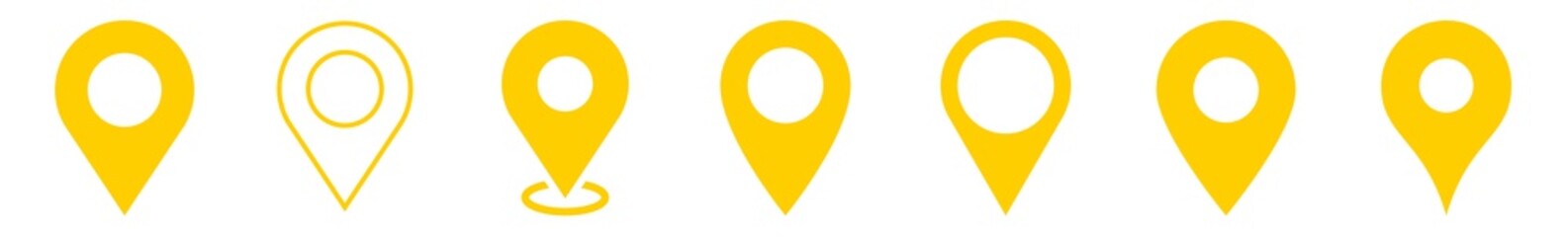 Location Pin Icon Yellow | Map Marker Illustration | Destination Symbol | Pointer Logo | Position Sign | Isolated | Variations