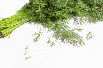 Bunch of green fennel herbs on white background vegetarian cuisine concept 