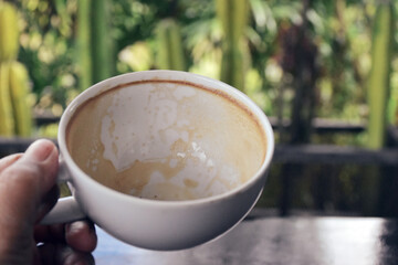 Soft focus on the bubbles, drank a cup of coffee.