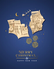 Christmas New Year paper cut holly winter city